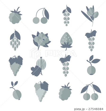 Vector black white gray icons of berries set Vector black white gray icons of berries set 27546084