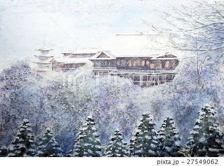 京都観光 世界遺産 清水寺の雪景色のイラスト素材 [27549062] - PIXTA