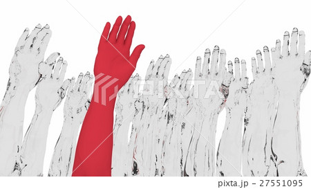 Arms raised with one red standing out Arms raised with one red standing out 27551095