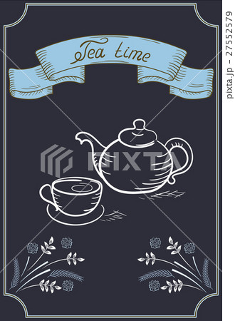 Design signboard for cafe with ribbon and tea cup 27552579