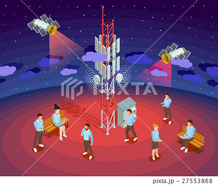 Public Wireless Technology Satellites Isometric 27553868