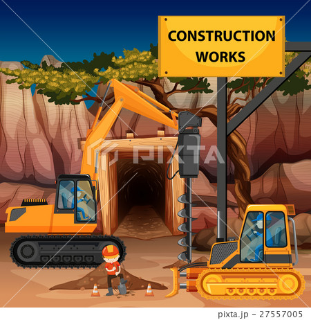 Construction works scene with driller 27557005