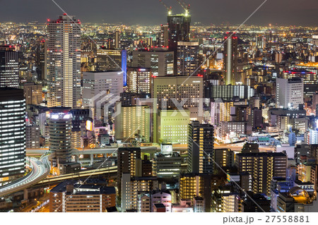 Night lights Osaka city downtown Night lights Osaka city downtown 27558881