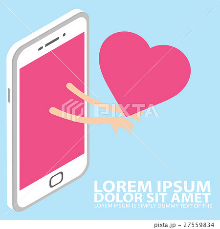 smart phone hand holding a heart represents love, 27559834