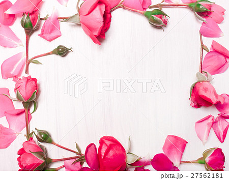 frame of pink flowers on a white background 27562181