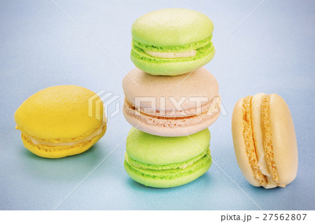 Macarons cookies on blue  Macarons cookies on blue  27562807