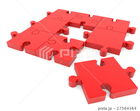Puzzle pieces in red on white colors 27564364