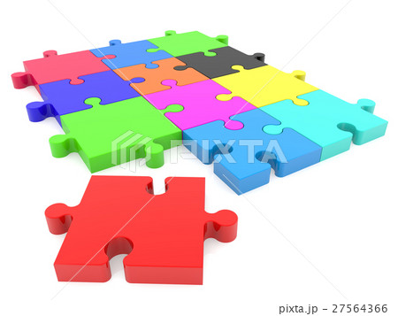 Puzzle pieces in various colors with one missing r 27564366