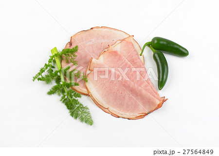 thin ham slices and green chili peppers thin ham slices and green chili peppers 27564849