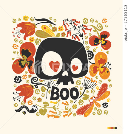 Funny cartoon human skull silhouette with heart Funny cartoon human skull silhouette with heart 27565118