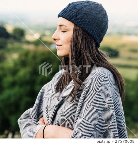 Woman Smiling Mountain Carefree Cloudscape Concept 27570009