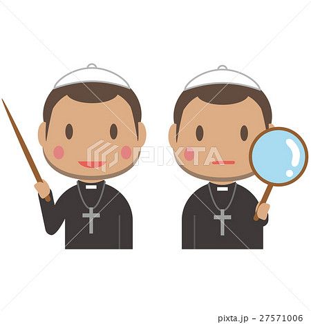 かわいいアフリカ系の若い神父さん 解説と拡大のイラスト素材