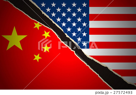 アメリカ中国国旗のイラスト素材