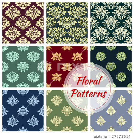Floral pattern set, flowery Damask vector ornament 27573614