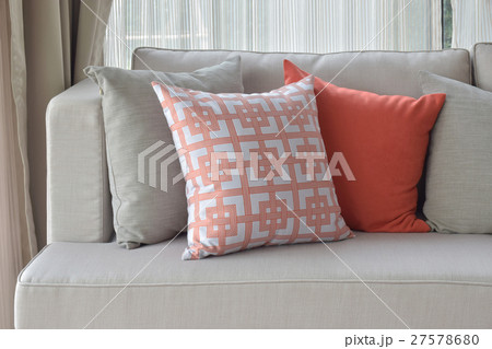 Chinese pattern with deep orange and gray pillows 27578680