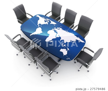Conference room and world map on table 27579486
