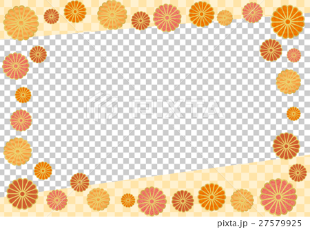 オレンジの和柄菊の和風フレームのイラスト素材