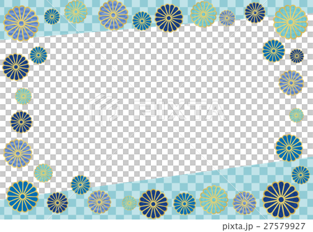 青い和柄菊の和風フレームのイラスト素材