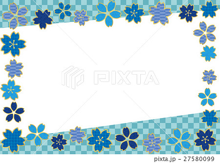 青い和柄桜の和風フレームのイラスト素材