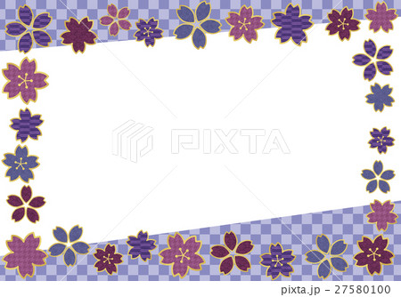 和風フレーム 桜 紫のイラスト素材
