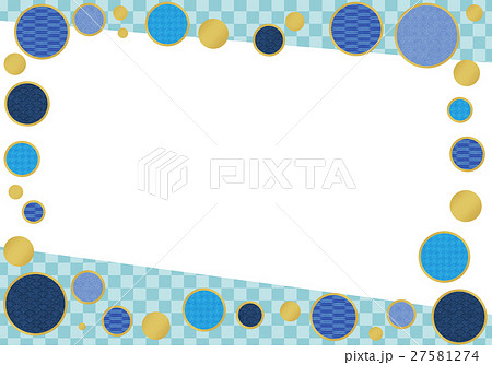 青い和柄水玉の和風フレームのイラスト素材