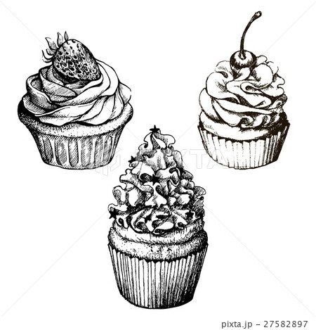 Hand Drawn Sweet Cupcakes Cute Food Illustration のイラスト素材 2757