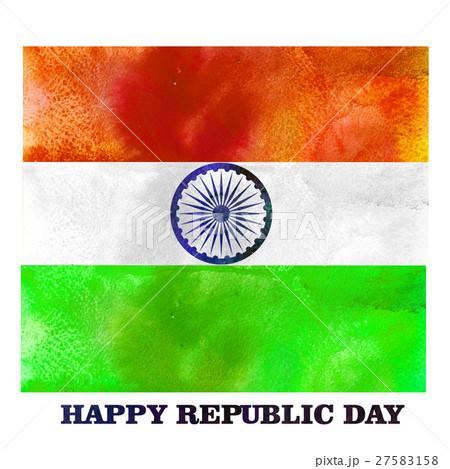 Watercolor  Indian flag  with  Ashoka Wheel. 27583158