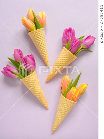 tulips in wafer ice cream cone tulips in wafer ice cream cone 27585411