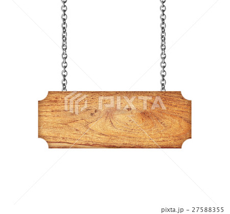 Wooden sign hanging on a chain isolated on white Wooden sign hanging on a chain isolated on white 27588355