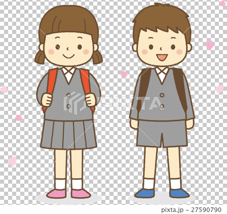 小學生和櫻花花瓣男女 小學生和櫻花花瓣男女 27590790