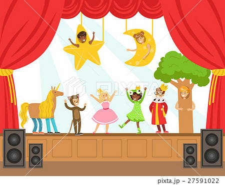 Children Actors Performing Fairy-Tale On Stage On Children Actors Performing Fairy-Tale On Stage On 27591022