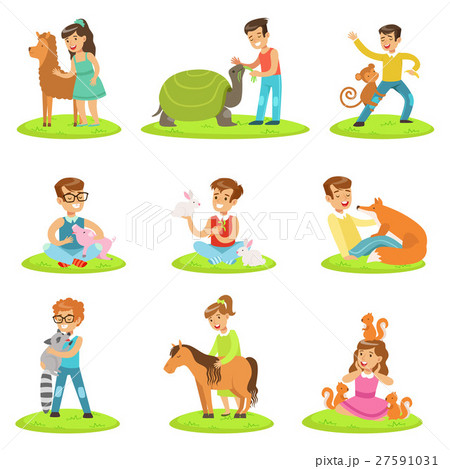 Children Petting The Small Animals In Petting Zoo 27591031