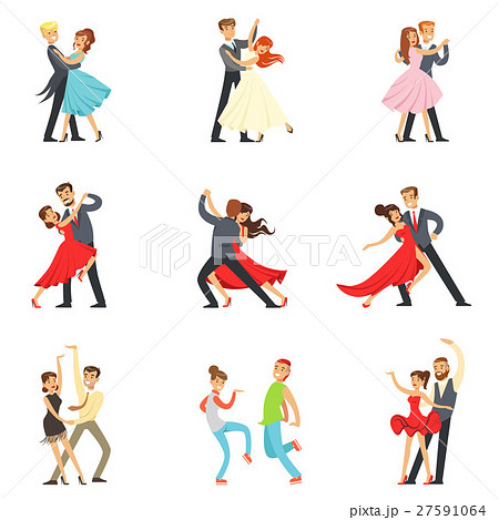 Professional Dancer Couple Dancing Tango Waltzのイラスト素材