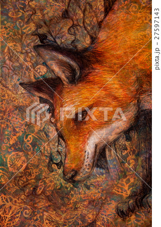 red fox portrait, colorful painting with red fox portrait, colorful painting with 27597143