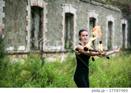 play with fire show on the shore of the sea 27597460