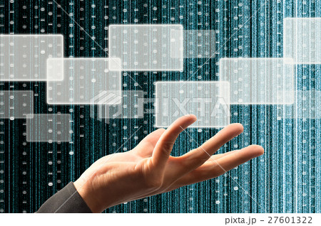 hand hold a touch screen interface hand hold a touch screen interface 27601322