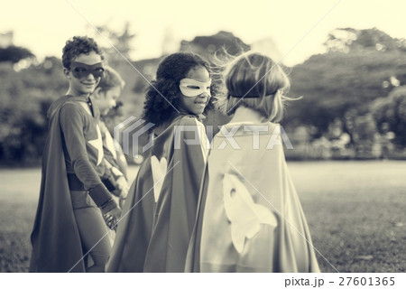 Superheroes Cheerful Kids Expressing Positivity Concept Superheroes Cheerful Kids Expressing Positivity Concept 27601365