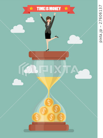 Business woman celebrating on a sandglass 27606137