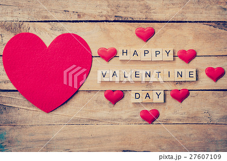 Red heart with wooden text Happy Valentine Day 27607109