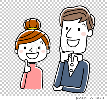 夫婦：笑顔で上を見上げる、思い浮かべる、考える 27608331