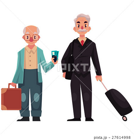 Two old, senior men with suitcases in airport Two old, senior men with suitcases in airport 27614998
