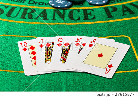 Winning poker game with royal straight flush. 27615977