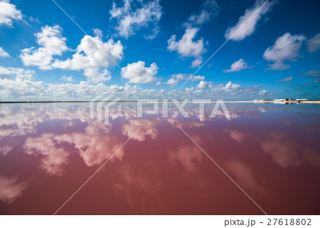 Salt pink lagoon in Las Coloradas, Yucatan, Mexico 27618802