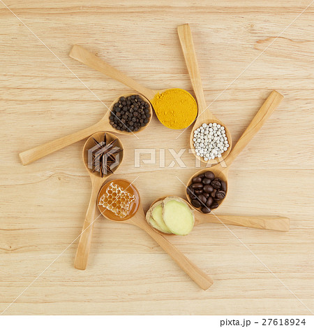 Natural Spa Ingredients.Variety herbal on rustic b 27618924