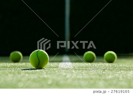 soft focus of tennis ball on tennis grass court 27619105