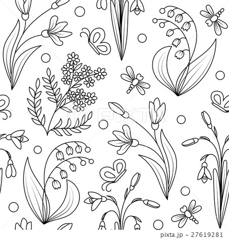 Seamless  pattern with ink hand drawn wild spring 27619281