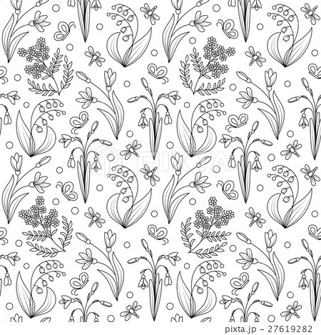 Seamless  pattern with ink hand drawn wild spring 27619282
