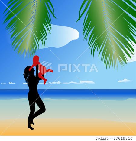 Silhouette of mother and the child on a sea beach. Silhouette of mother and the child on a sea beach. 27619510