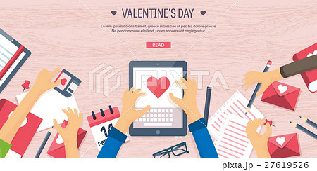 Flat background with paper, envelope. Love, hearts Flat background with paper, envelope. Love, hearts 27619526