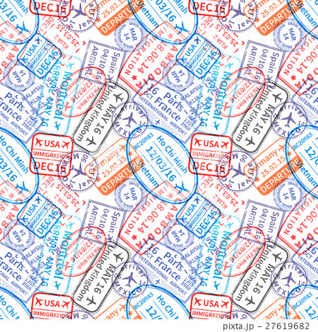 Many International travel visa rubber stamps 27619682